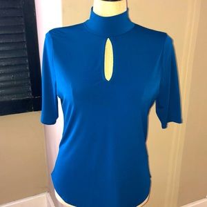 7th Avenue Blue Mock Turtleneck With Sexy Cutout